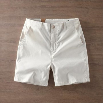 美式復古亞麻純色四分短褲 夏季休閑男士潮牌薄款彈力4分褲短褲男