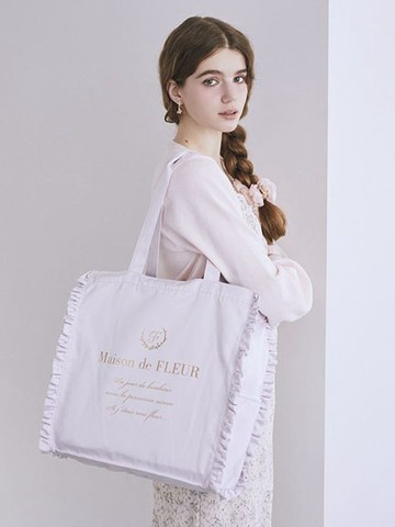 品牌標誌燙金荷葉摺邊方形手提袋(08001386700) - Maison de FLEUR