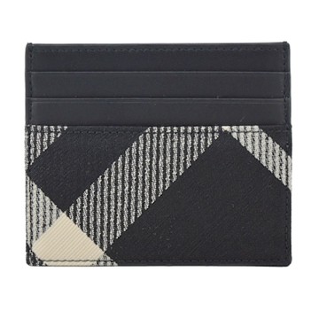 BURBERRY 新款格紋長版卡片夾(黑色/印花布)