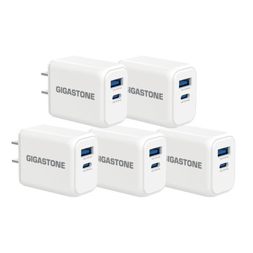 Gigastone 20W雙孔急速快充充電器PD-6203NW 五入組(iPhone 快充豆腐頭)