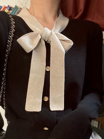 黑色蝴蝶結毛衣針織內搭年新款洋氣寬松打底衫女春裝百搭外穿