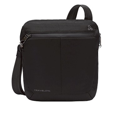 《TRAVELON》RFID方型防盜斜背包-黑-- 側背包 斜背包 背帶包 防割防搶