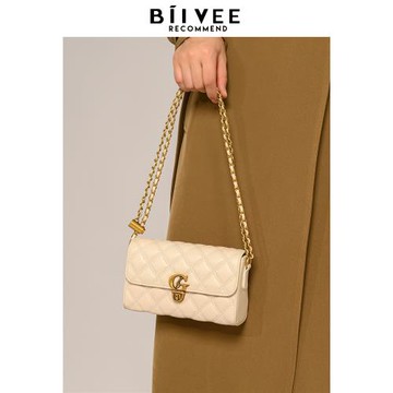 BIIVEE白色包包鏈條包小香風菱格斜挎小包2025新款質感單肩腋下包