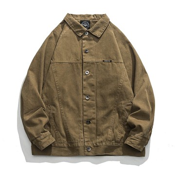 日系復古翻領系扣夾克外套男秋季素色時尚百搭潮流男裝【木屋雜貨】