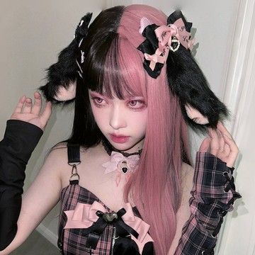 ✨可開發票#地雷係假髪女 Lolita粉黑雙拚長髮 法式甜美百搭全頭套 拍照寫真道具