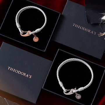 [情侶禮物/生日禮物]【Theodora's】情侶飾品禮盒｜情侶對飾-雙層皮繩真皮手環 女款灰&男款灰