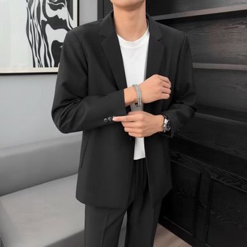 2024韓版潮流男士上衣帥氣寬松港風西裝外套男春秋百搭休閑西服