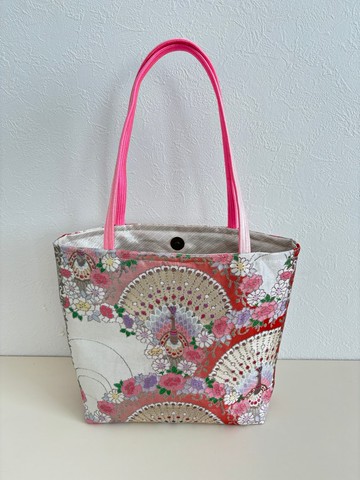 腰帶改造 華麗孔雀與四季花卉翩舞 雅緻手提包 粉色