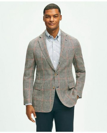 Brooks Brothers Men's Classic Fit Linen Houndstooth Sport Coat | Beige | Size 40 Regular
