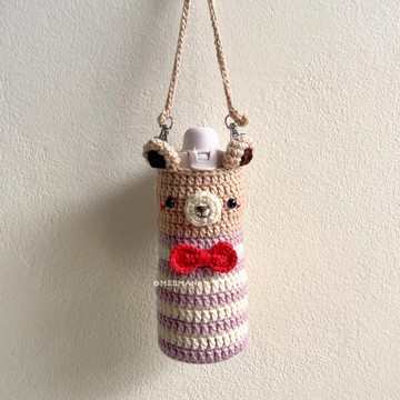 可愛熊牌鉤針編織飲料袋，可裝水瓶