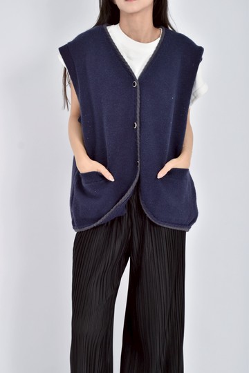 (XL) mouggan質感針織背心排扣藍色外套