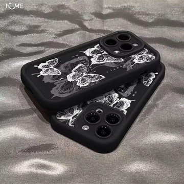 白線條蝴蝶適用iPhone16promax手機殼蘋果15Plus簡約14全包13防摔
