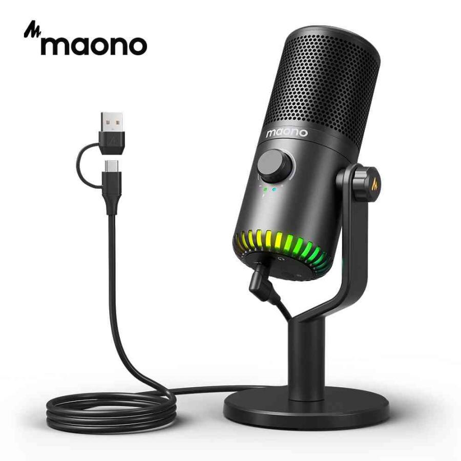 Maono-USB Type-Cアダプター付きゲーミングマイク バックライト付き携帯電話 ゼロ遅延制御 podstickストリーミングdm30