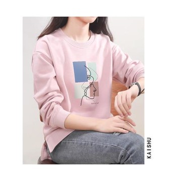 全棉ins開叉圓領衛衣女寬松簡約大氣無帽打底衫長袖內搭春季新款