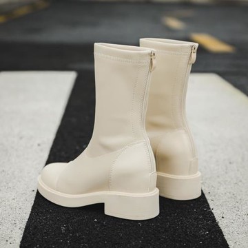 真皮馬丁靴女2025年秋冬新款內增高白色靴子英倫風單靴粗跟中筒靴