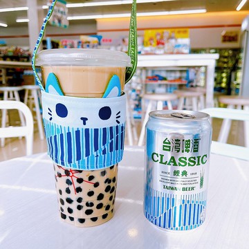 啤酒貓咪雙面飲料杯套 造型飲料提袋