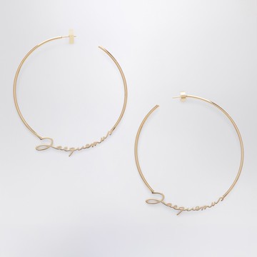 Gold hoop earrings with logo