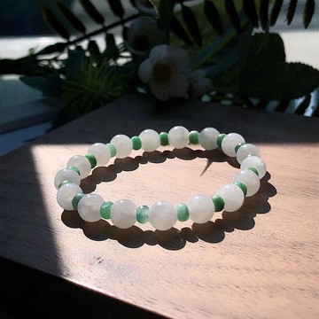冰種雙彩翡翠手珠手鍊 | 天然緬甸玉A貨翡翠 | 送禮