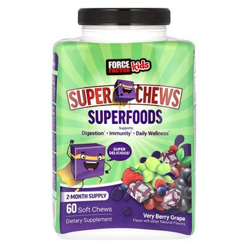 Force Factor, 兒童，Super Chews Superfoods，非凡漿果葡萄，60 片軟咀嚼片