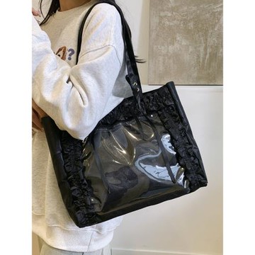 絲帶痛包小食量S少女單肩包通勤可愛手提包吧唧褶皺透明托特包女