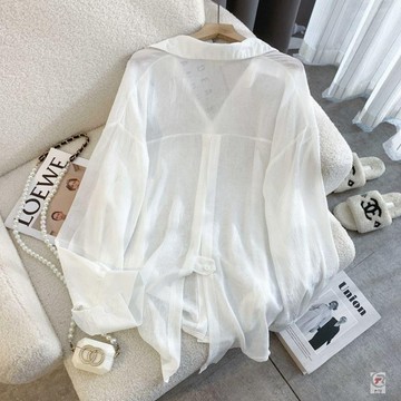 🎈流行女裝🎈2025後背開叉開雪紡防曬襯衫女夏季新款韓版寬鬆洋氣薄款開衫外套
