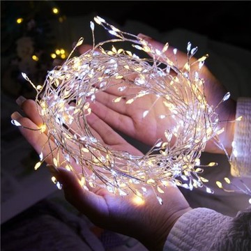 韓國同款幻彩浪漫雙色燈串LED銅線鞭炮燈圣誕節裝飾節日布置燈帶