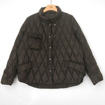 [米蘭精品] 真羽絨90%鴨絨羽絨外套羽絨衣夾克-格紋立領短款寬鬆防寒保暖女外套3色74dt46