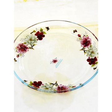 (免運)韓國進口耐熱烤花玻璃盤家用圓盤飯盤菜盤子菜碟子西餐盤湯盤水果