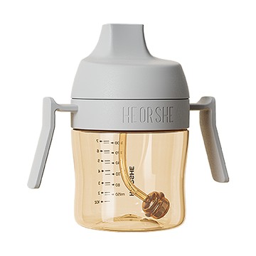 【HEORSHE】牙齒護理吸管學習水杯(210ml)-鯨魚灰