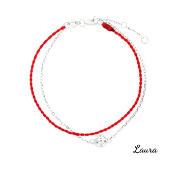 -laura-財源滾滾 s925純銀 招財 招貴人 化煞  五鑽球(五賺)手鍊(全鍊紅線)