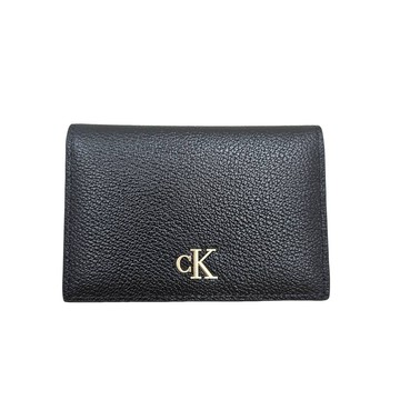 CALVIN KLEIN CK金屬字樣荔枝紋翻蓋卡夾禮盒組送禮原廠紙袋