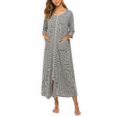 Bloggerlove フロントジッパーローブ レディース ハウスコート 半袖ラウンジウェア ポケット付きロングナイトガウン S-XXL US サイズ: X-Large カラー(並行輸入)