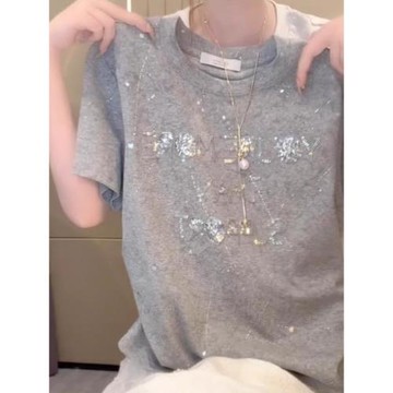 大碼重工字母燙鉆設計感短袖T恤女2026新款夏季爆款洋氣減齡上衣