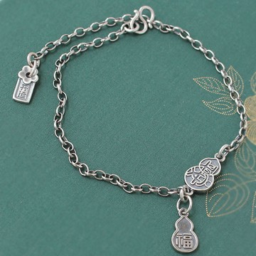 腳鍊 S925銀原創小眾設計中式葫蘆腳鏈時尚簡約性感腳環女夏復古文藝