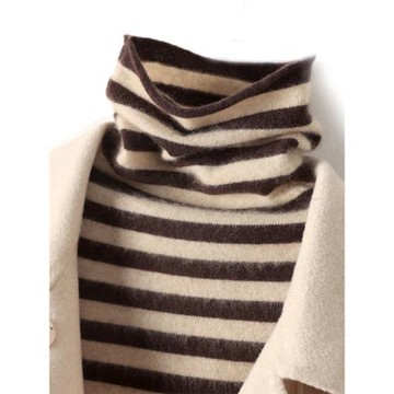 美麗諾條紋堆堆領羊毛衫女100 純羊毛打底衫秋冬高領針織羊絨毛衣