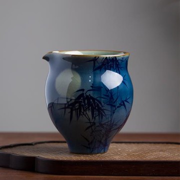 景德鎮老陶泥手繪青花竹子公道杯柴窯全手工分茶器茶杯茶具陶瓷