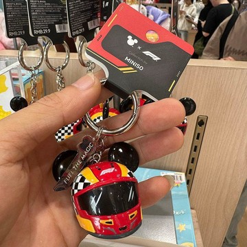 🔥臺灣熱賣⚡️MINISO名創優品聯名迪士尼米奇F1頭盔鑰匙扣情侶掛件鑰匙包掛飾🎉
