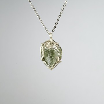 荷蘭藝術家設計|捷克隕石綴紐約赫基蒙 純銀手工編織墜 925純銀 T240205-058