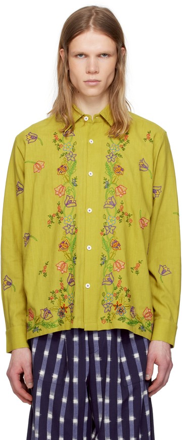 HARAGO 绿色 Garden Embroidered 衬衫