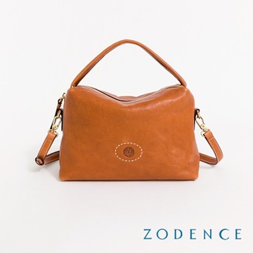 ZODENCE HAN義大利植鞣革垂墜感雙提把斜背包-經典駝