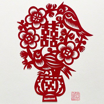 定制剪紙、喜鵲和梅