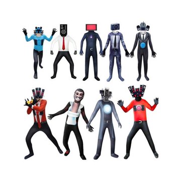 馬桶人監控人和電視人cos服兒童連體緊身衣男童萬圣節cosplay服裝