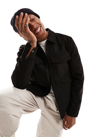 Only & Sons faux suede jacket in black