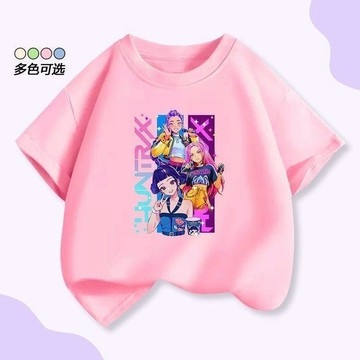 ✨台灣出貨✨夏季卡通男女兒童新款獵魔女團寬鬆印花純棉短袖上衣休閒圓領T恤
