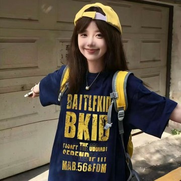 加購6589件🔥美式國潮牌高街斑駁字母短袖T恤男女春夏情侶寬鬆設計感小衆上衣KCPW