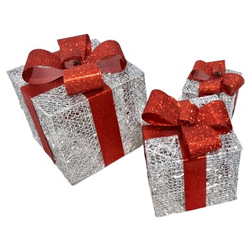 鐵藝禮物盒 (3入)  15 + 20 + 25cm  銀色 + 紅蔥色  1組