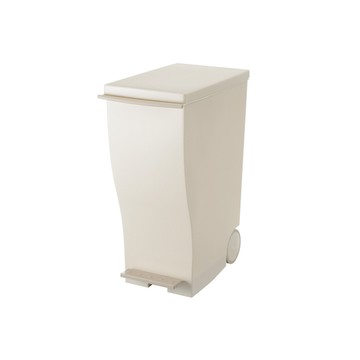 【日本岩谷Iwatani】純色曲線長型可分類腳踏垃圾桶(附輪)-33L白