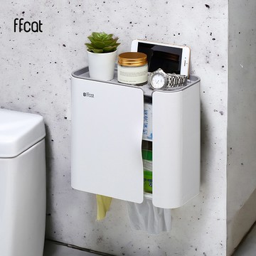 ffcat 浴室雙開式置物面紙架 強力無痕貼 廁所衛生紙生理用品 置物收納