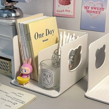 臺灣/✨桌面卡通小熊書立架ins風學生宿舍整理置物架書本文件分格收納盒