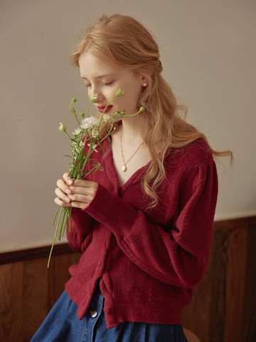 【SR全館一件包郵】Ava 紅色V領復古針織外套|秋款